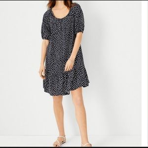 Navy Polka Dot Tie Back Flounce Shift Dress